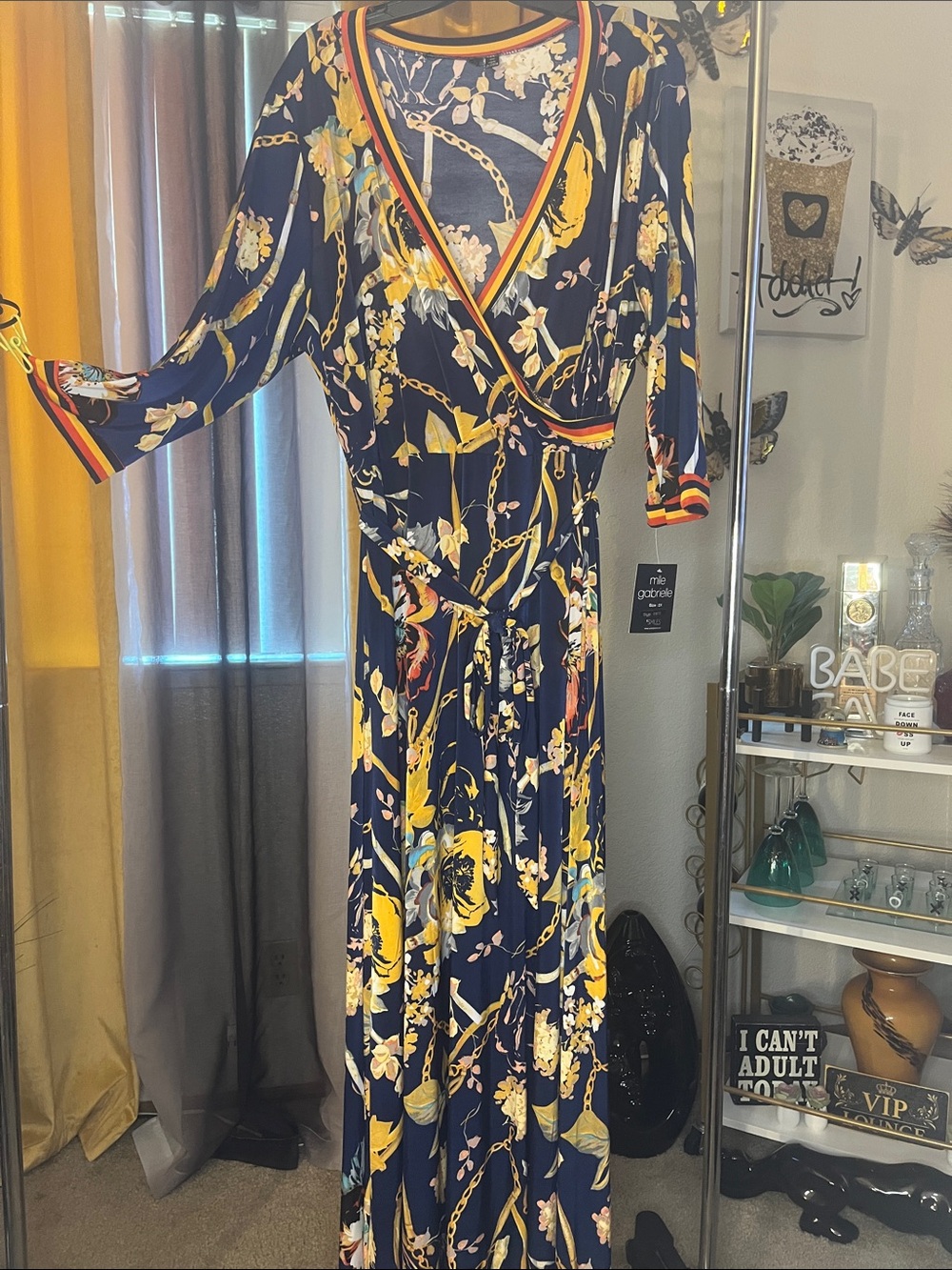 Floral Wrap Maxi Dress - Navy & Yellow